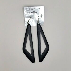 Black geometric earrings wood boho long earrings triangle